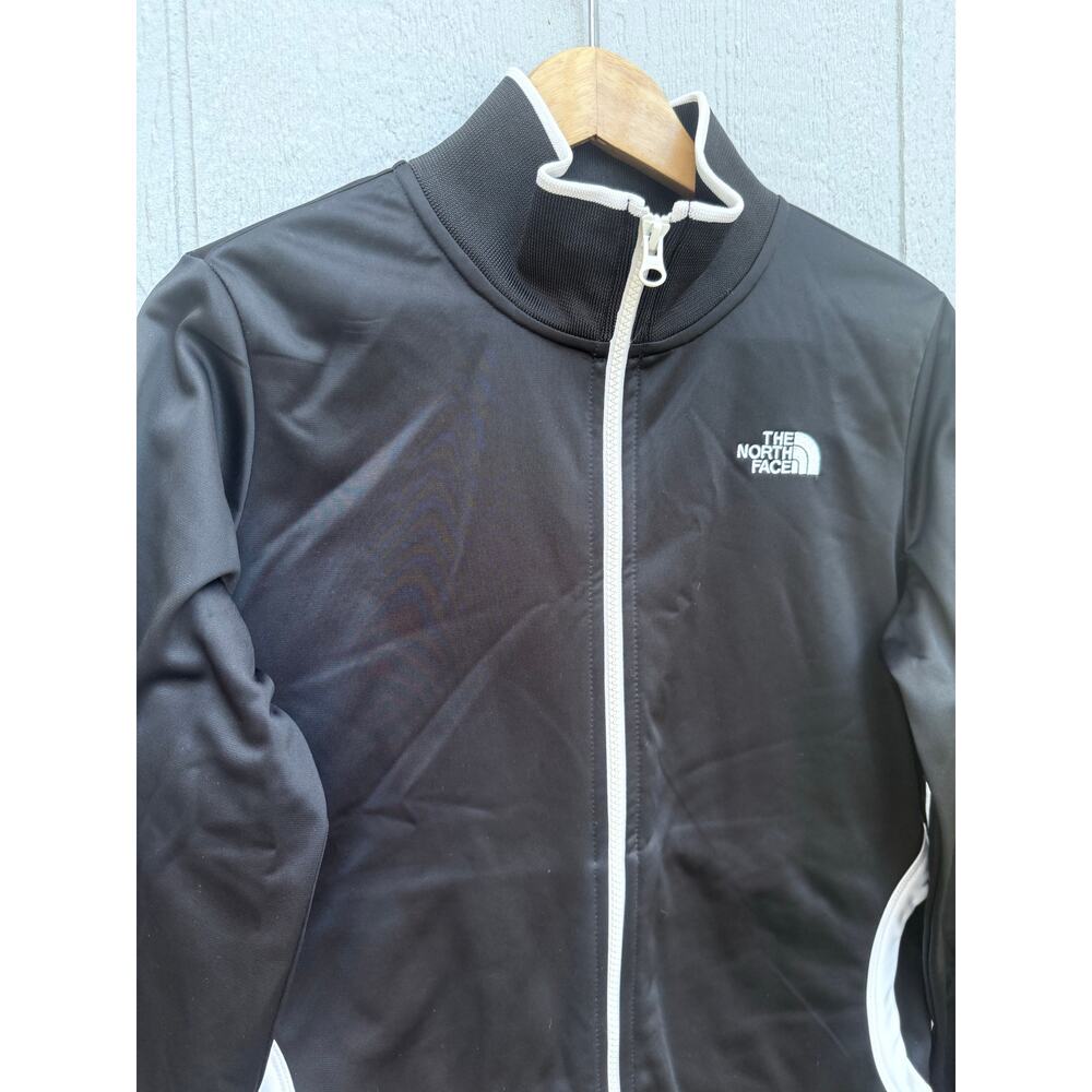 THE NORTH FACE black white contrast zip up satin athleisure mock track jacket - Picture 5 of 7